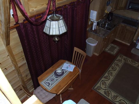 Loft view of kitchen and dining area