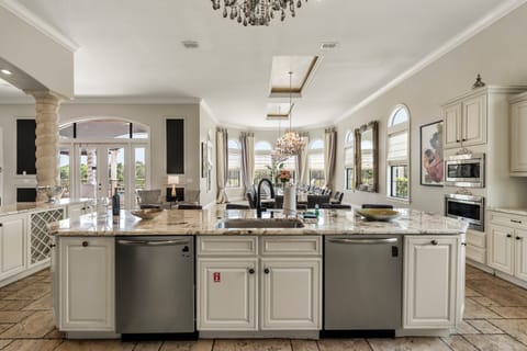 A fully-equipped kitchen complete with stainless steel appliances