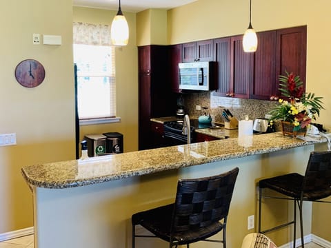 The kitchen comes with everything you need to feel at home.