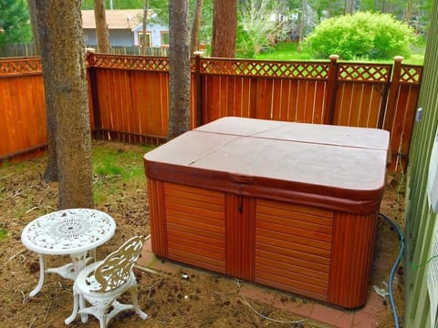 Hot tub in the backyard