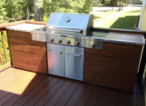 New grilling area features a gourmet grill that is pressure washed each week.