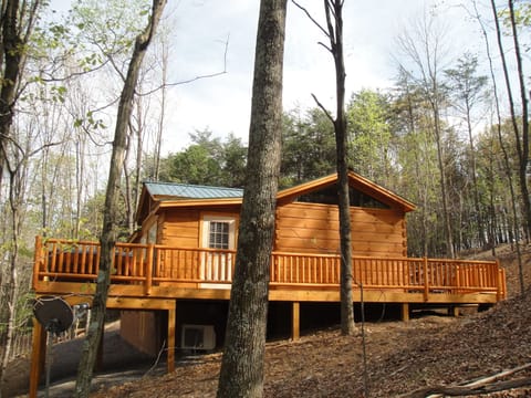 Side view of cabin - hot tub in left corner