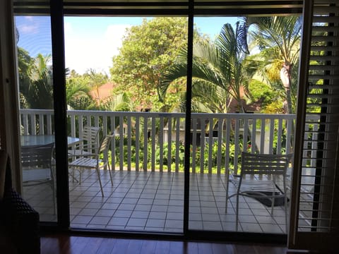 Beautiful garden view from inside condo