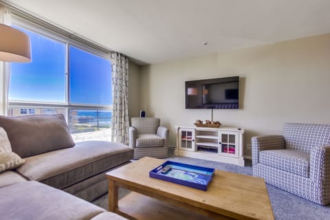View of the ocean from couch. 