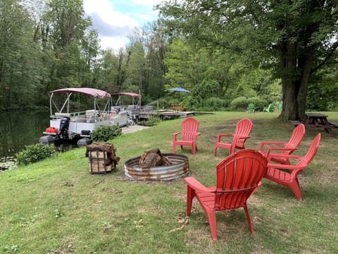 Campfire facing the channel in the back yard 