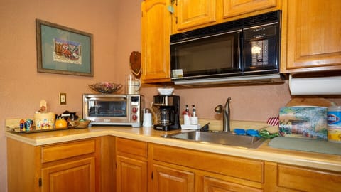 Kitchen includes Wolf roasting oven/toaster, electric skillet, crockpot, blender