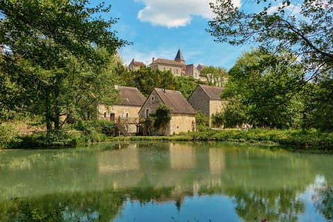 Historic 17th-century water mill reflected in our private lake, Burgundian peace