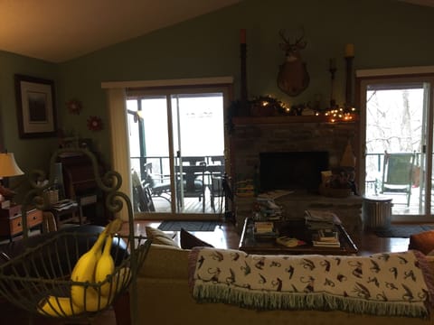 Living Room with Wood Burning Fireplace