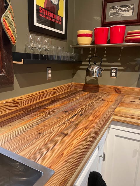 Custom made 100 year old barn flooring counter top