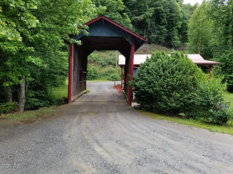 Entrance through covered bridge