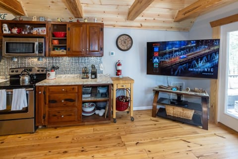 TV has streaming - Netflix, Disney, Hulu. There is NO cable at this house