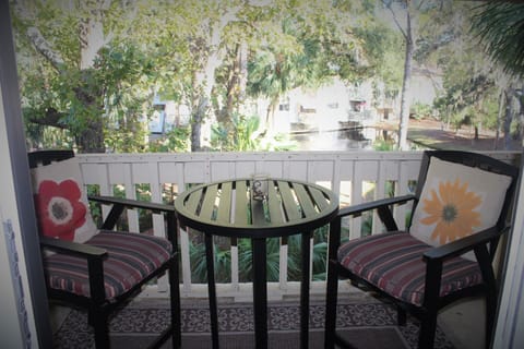 Private Balcony Seating for Two Overlooking the Lagoon w/ Lighted Water Feature