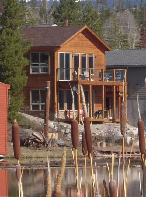 The House viewed from across the lake through cat tails in the estuary