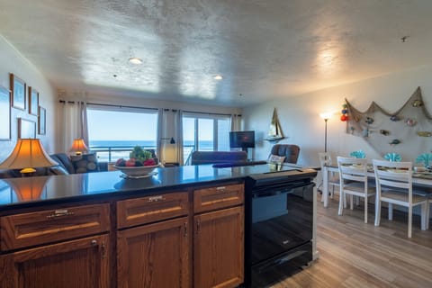 View of ocean from kitchen area