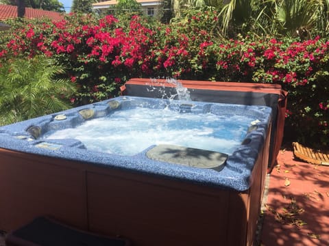 Private Jacuzzi hot tub steps away from your bungalow.