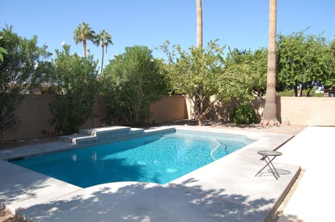 Beautiful private yard with fruit trees.