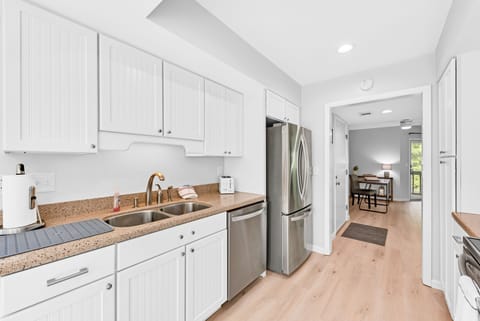 The kitchen is spacious.