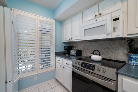 The kitchen window looks on to the front deck.