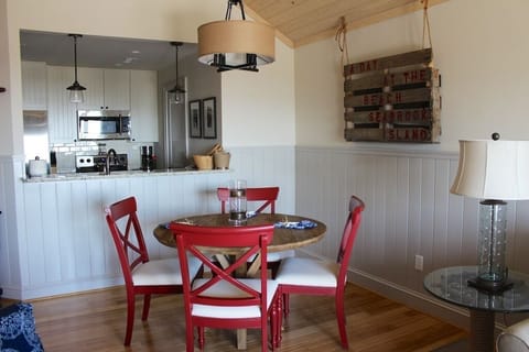 The open layout allows everyone to be near the activities. The tables seats 4.