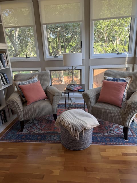 This library is a perfect spot for morning coffee or  catch up with a good book.
