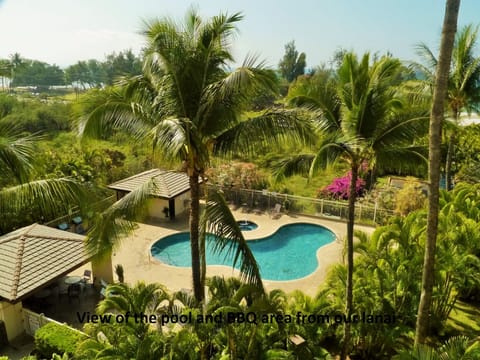 View of pool and BBQ area from our lanai.