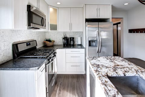 Fully stocked kitchen.