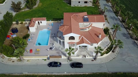birds eye view of mansion