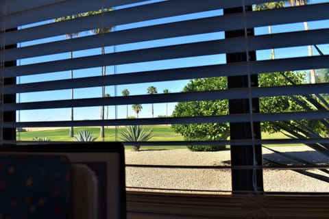 Great view of the 17th hole while using the desk