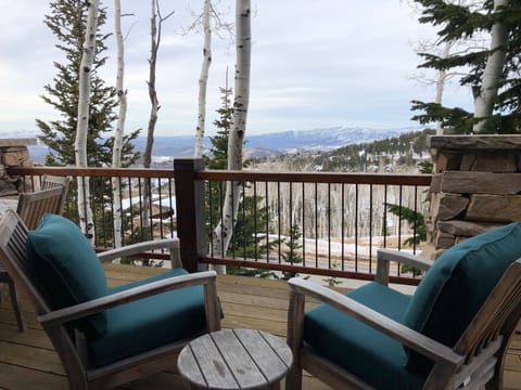 Huge deck with 20-miles views is great in Summer and Winter!