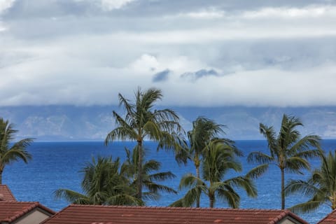 View from the lanai of the ocean Island of Molokai