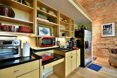 Kitchenette, full refrigerator, air fryer, and all appliances except stove top. 