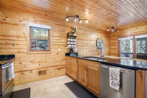 Fully-stocked kitchen.