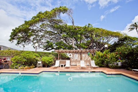 The large pool is right outside the condo door.