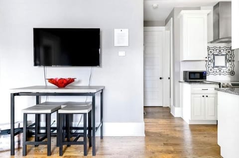 Dining table is light weight and movable. 