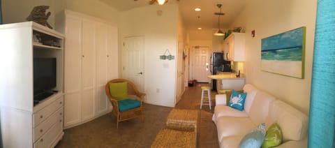 The studio condo has a Murphy bed allowing a nice living area during the day