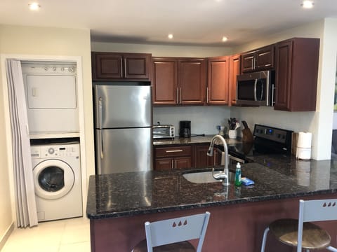 Washer and dryer for use, guests need their own detergent. 