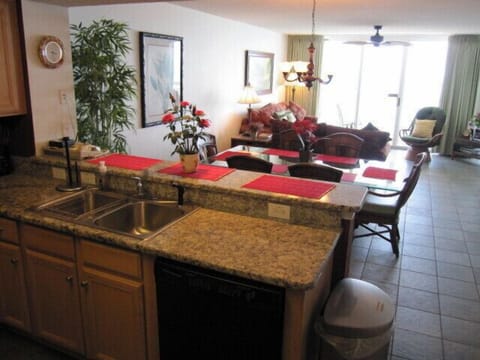 Looking from the kitchen towards the living area and kitchen table