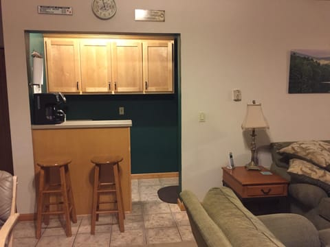 Small but functional kitchenette area.