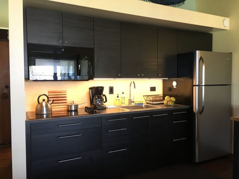 Galley kitchen with new appliances, fully outfitted