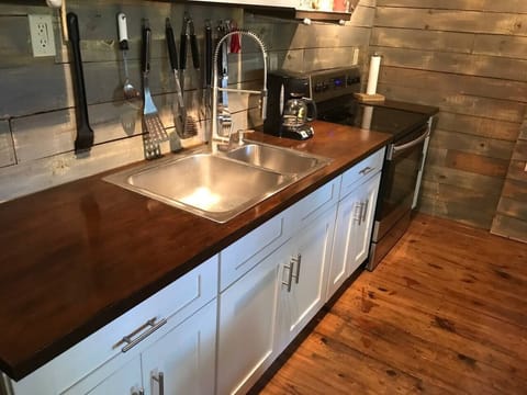 Beautiful bamboo counter and stainless appliances