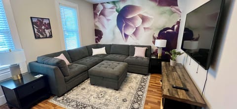 Perfect space to sit back and enjoy entertainment on the large screen smart TV. 