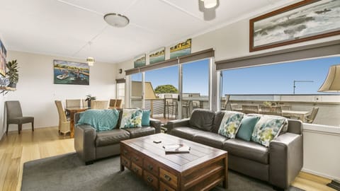 Upstairs Lounge looking out to balcony, balcony railing child proof 