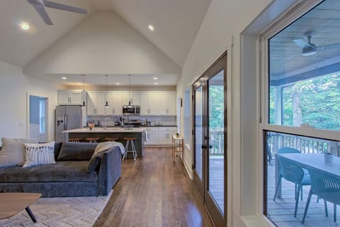 View of the main level living room toward the kitchen.