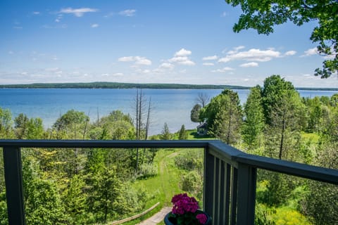 Glass railings block the wind but not the lakefront visibility
