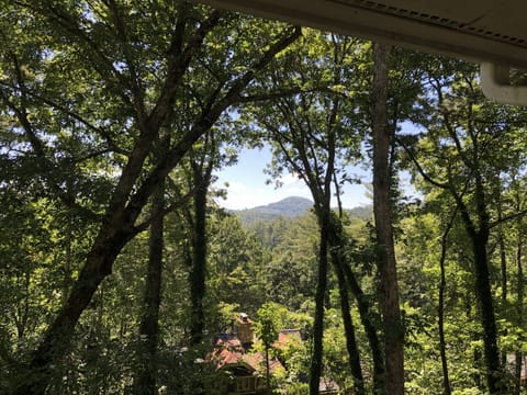 View from covered porch of Satulah Mountain, Sunset Rock and Little Bear Pen