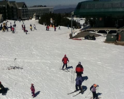 VIEW FROM BALCONY.  Ballhooter Lift on right, the Village to the left.