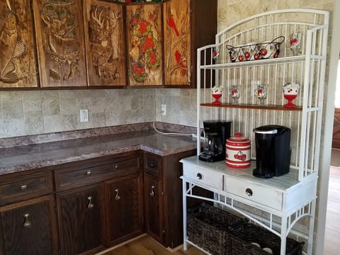 Coffee Bar - stocked with coffee, tea, hot chocolate, sugar and creamer