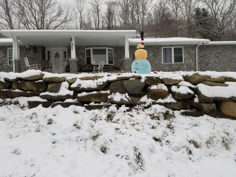 Front of the house with colored snowman