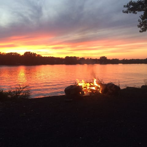 Relaxing evening looking west over fire pit