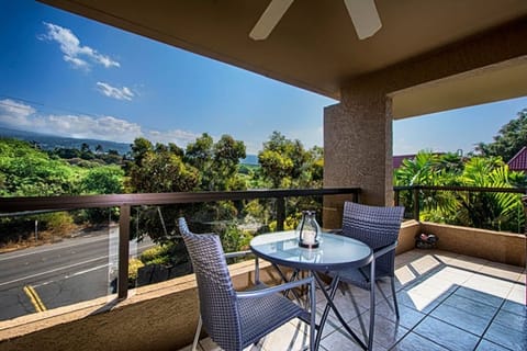 Large wraparound covered lanai with mountain view.